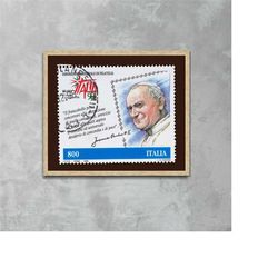 pope john paul ii postage stamp, italia stamp, poland, art postage, catholicism, vintage poster, travel poster prints, c
