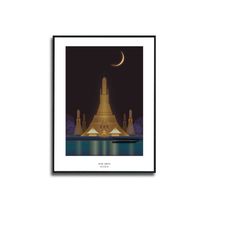 war arun poster framed canvas print, bangkok city poster, vector poster, bangkok thailand, abstract poster, illustration