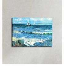 the sea at les saintes maries de la mer painting by vincent van gogh poster print canvas, vintage poster, oil paint canv