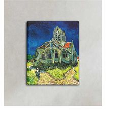the church at auvers painting by vincent van gogh poster print canvas, vintage poster, oil paint canvas, canvas wall art