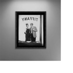 audrey hepburn in breakfast at tiffany's black and white poster framed canvas, famous british actress, advertising poste