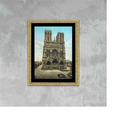 Cathedrale Notre-Dame de Reims Vintage Photo Poster Exclusive Framed Canvas Print, France travel, postcard poster, trave