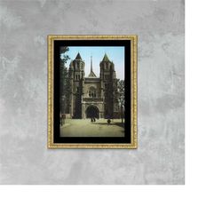 cathedrale daint denigne dijon france vintage photo poster exclusive framed canvas print, france travel, postcard poster