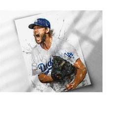 clayton kershaw poster, la dodgers - canvas print, framed art print, baseball poster, kids decor, man cave gift, wall de