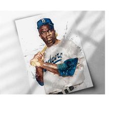 jackie robinson poster, brooklyn dodgers poster - canvas print, framed art print, baseball poster, kids decor, man cave