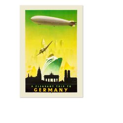 1935 travel poster a pleasant trip to germany vintage style airship poster | classic collection art print | for gifts an