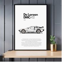 lorean dmc-12 poster | wall art | vintage car poster | black and white poster