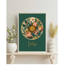 vintage vinyl record poster, flower poster, wall decoration, interior decoration, vinyl record and flowers.