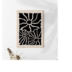 botanical wall art poster beige and black inspiration, botanical abstract, henri matisse poster, black flower poster