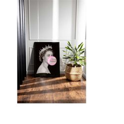 queen elizabeth platinum jubilee art , bubblegum wall art, british royal family poster, urban wall decor