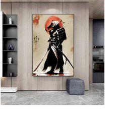 986 samurai warrior print on canvas, japanese art, japanese decor, samurai with katana sword, samurai warriors swordsmen