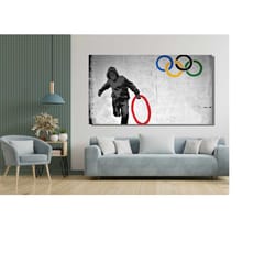 banksy chield print , banksy olimpic ring poster canvas , banksy painting art, banksy print,graffiti street wall art pai