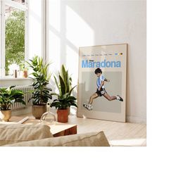 diego maradona inspired poster, football art print, argentina poster, mid-century modern, uni dorm room