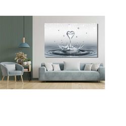 water droplet print poster, heart drop splash canvas wall art, bathroom canvas wall art print, heart art, love artwork p