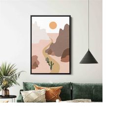 modern mid century printable art, desert landscape wall art, travel print, abstract boho sun poster, midcentury modern a