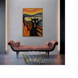 munch scream print black cat, poster gifts, cat mom gift, gift for cat mama, cat poster, japandi decor, vintage poster