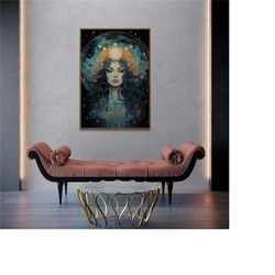 the moon tarot art, tarot card, dark academia, dark academia decor, home decor, halloween, witchy art, occult decor