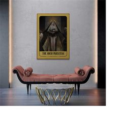 the high priestess tarot, dark academia, tarot card, tarot art print, deity tarot, witchy room decor, dark academia dec
