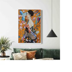 gustav klimt lady with fan canvas, art reproduction, klimt reproduction, classic wall art, symbolism art nouveau, trend