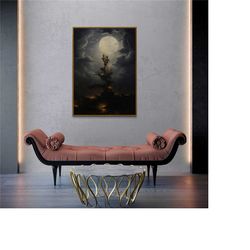 moonlight candle oil painting poster/canvas, dark academia decor, halloween, dark academia, dark aesthetic
