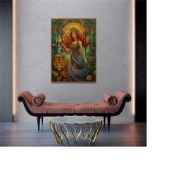 strength tarot goddess art, tarot card, dark academia, dark academia decor, home decor, halloween, witchy art, occult de