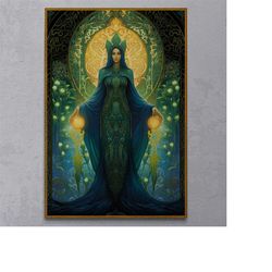 the high priestess tarot art print , tarot card, dark academia, dark academia decor, home decor, halloween, witchy art,
