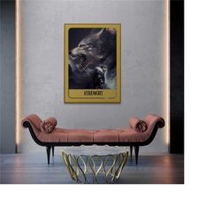 strength tarot, tyr and fenrir, dark academia, tarot card, tarot art print, deity tarot, witchy room decor, dark academi