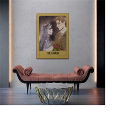 the lovers tarot art, dark academia, tarot card, tarot art print, deity tarot, tarot deck, witchy room decor, dark acade