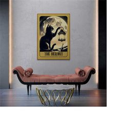 black cat the hermit, dark academia, tarot card, tarot art, tarot art print, witchy art, tarot card, deity tarot, gentle