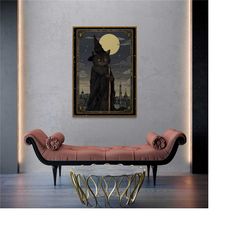 black cat the protector, dark academia, tarot card, tarot art, tarot art print, witchy art, occult decor