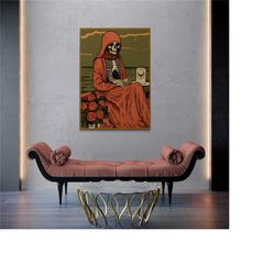 death tarot art, dark academia, tarot card, art nouveau tarot, tarot art print, witchy art, occult decor