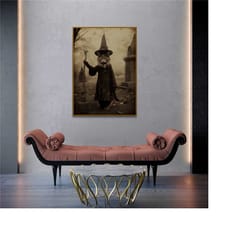 witch cat vintage photo - dark academia - vintage halloween art poster - dark academia decor - halloween decor - witchy