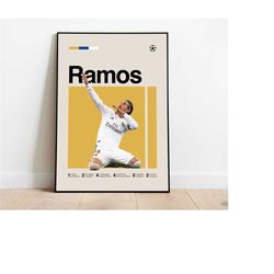 sergio ramos poster- perfect for fans! - real madrid, spain football, minimalist, mid century modern, office, bedroom ar