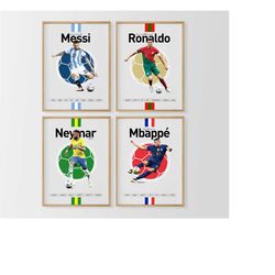 messi ronaldo neymar mbapp posters bundle, messi print, cr7 print, mbapp print, neymar print, minimalist poster, office