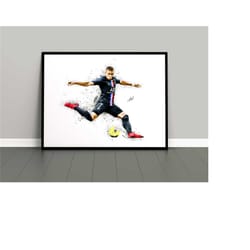 kylian mbapp poster, digital art, fine art quality, man cave art, game room art, bar art, room art, family room art, liv