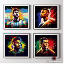 set of 4 digital prints, printable messi ronaldo neymar mbappe poster bundle, exhibition set of 4, set of 4 prints, socc