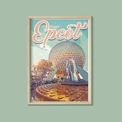 epcot retro poster, disney print, walt disney world poster, disney gift, spaceship earth, a5,a4,a3,a2,a1, disneyworld pr