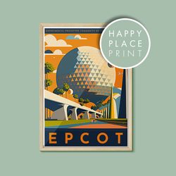 epcot vintage poster, disney print, walt disney world, orlando, florida, disney parks poster, disney resort poster, disn