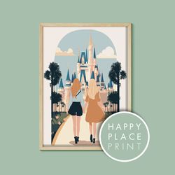girls castle vintage poster, disney print, walt disney world, orlando, disney parks poster, disney resort poster, disney