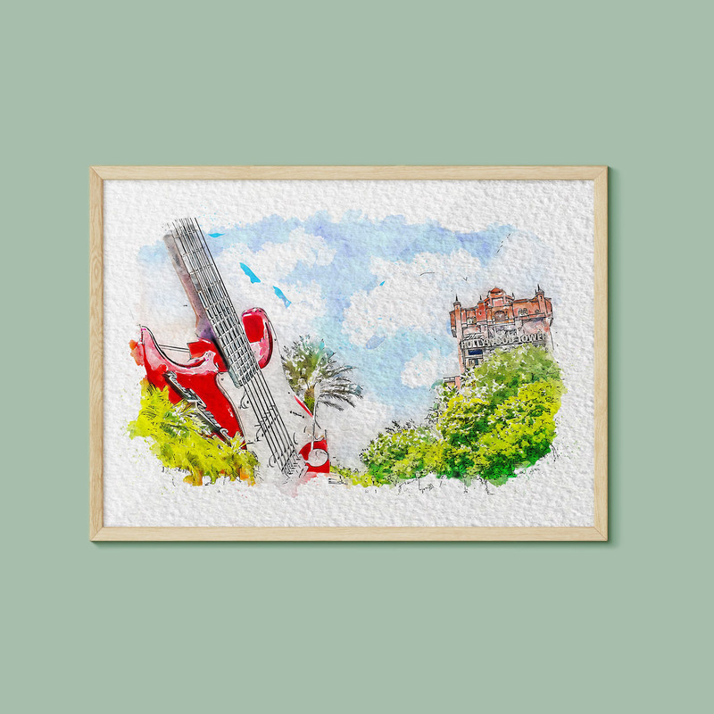 Hollywood Studios Watercolour Print, Walt Disney World, Orlando, Florida, Disney Print, Disney Parks Print, Aerosmith RocknRoller Coaster.jpg