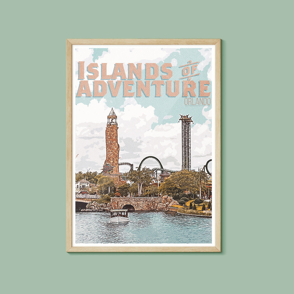 Islands of Adventure, Orlando Retro Poster, Universal Studios Print, Universal Orlando Poster, Florida, Universal Orlando Resort Poster.jpg