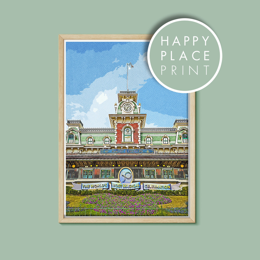 Magic Kingdom Entrance Retro Poster, Disney Print, Walt Disney World Poster, WDW 50th Anniversary, Disney Parks Poster, Sizes A5,A4,A3,A2,A1.jpg