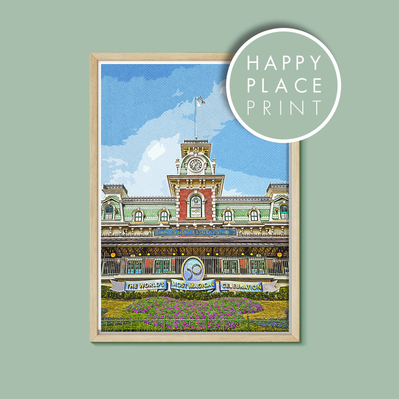 Magic Kingdom Entrance Retro Poster, Disney Print, Walt Disney World Poster, WDW 50th Anniversary, Disney Parks Poster, Sizes A5,A4,A3,A2,A1.jpg