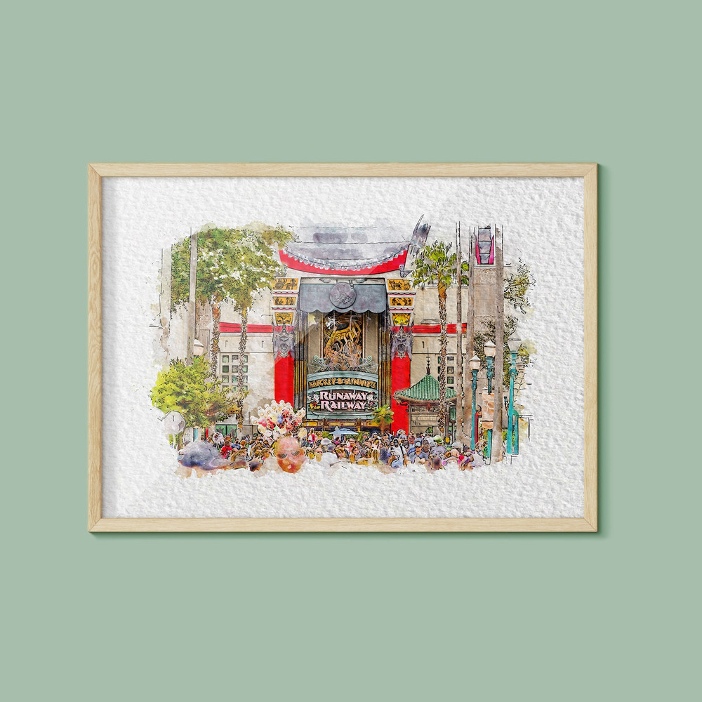 Mickey and Minnie's Runaway Railway Watercolour Print, Disneyworld print, Walt Disney World, Disney, Landscape, Sizes A5,A4,A3,A2,A1.jpg