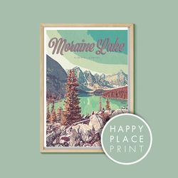 moraine lake retro travel poster, moraine lake print, canada poster, canada print, canada mountain poster, moraine lake