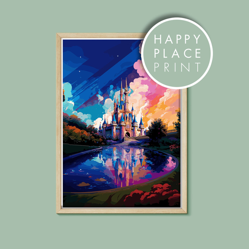 Retro Futurism Cinderella Castle Art Print, Magic Kingdom Decor, Vibrant Disney Poster, Disney Print, Cinderella Castle, Disney Parks Decor.jpg