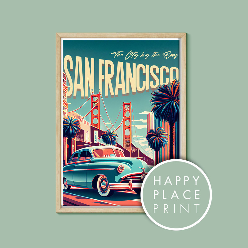 San Francisco Vintage Travel Poster - Retro Aesthetic Wall Art, Vintage Travel Wall Art, Unique wall art, Retro travel poster, San Francisco.jpg