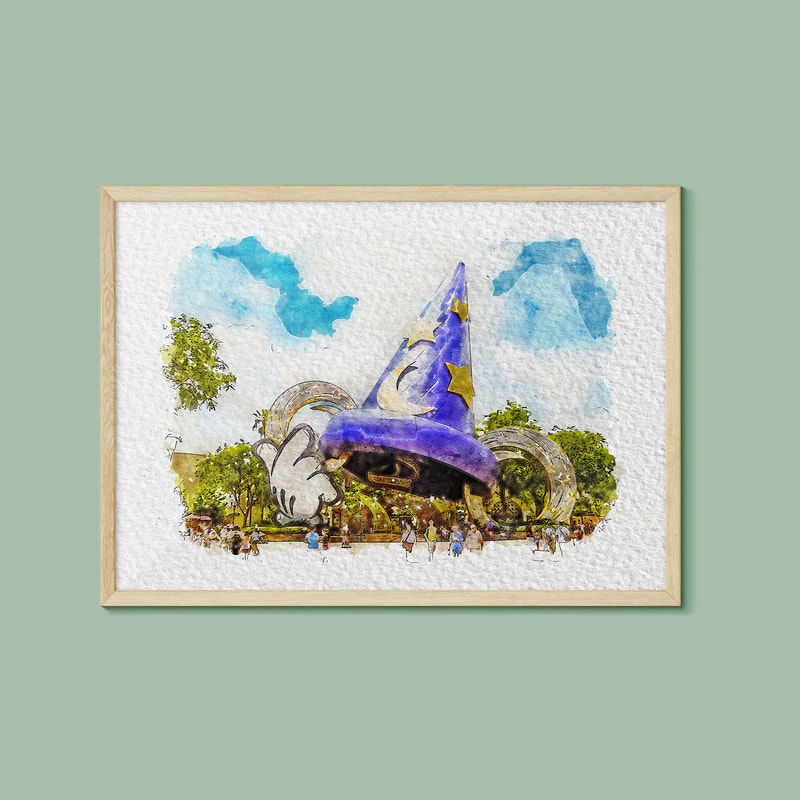 Sorcerers Hat Watercolour Print, Disney Print, Walt Disney World Print, Disney Gift, Disney Parks Print, Disney Retro, Vintage Disney Print.jpg