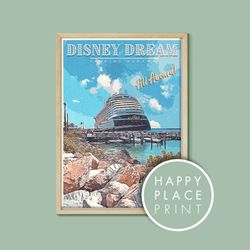 the disney dream cruise line retro poster, disney print, disney cruise poster, disney cruiseline, cruise print, castaway
