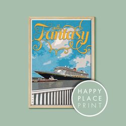 the disney fantasy cruise line retro poster, disney print, disney cruise poster, disney cruiseline, cruise print, castaw